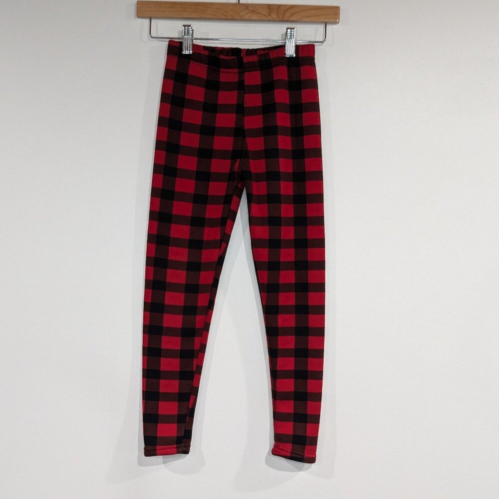*3/$10* Just Cozy Fleece Lined Buffalo Plaid Leggings Pants Black Red Size 8